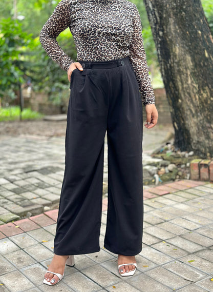 Ladies Wide Leg Pant 2 Button || Ladies Wide Leg Trousers || Black