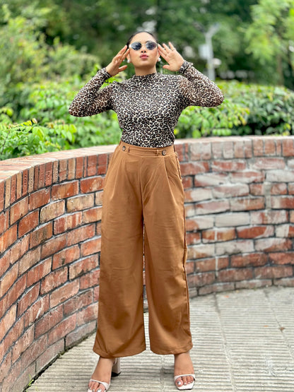 Ladies Wide Leg Pant 2 Button || Ladies Wide Leg Trousers || Deep Brown