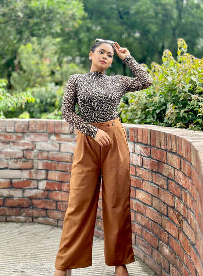 Ladies Wide Leg Pant 2 Button || Ladies Wide Leg Trousers || Deep Brown