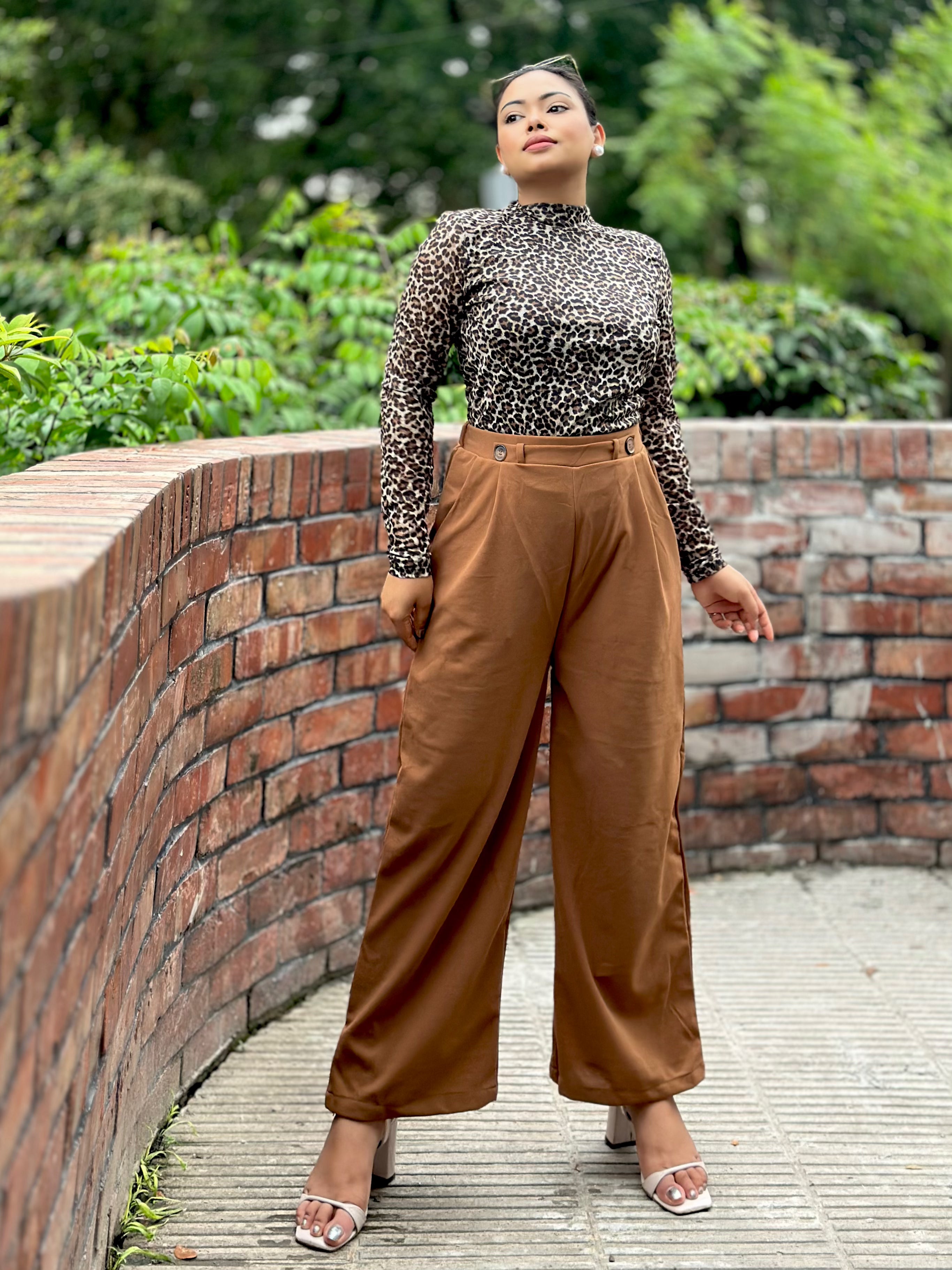 Ladies Wide Leg Pant 2 Button || Ladies Wide Leg Trousers || Deep Brown
