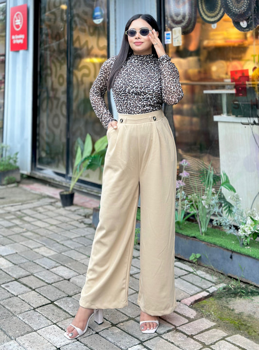 Ladies Wide Leg Pant 2 Button || Ladies Wide Leg Trousers || Biscuit