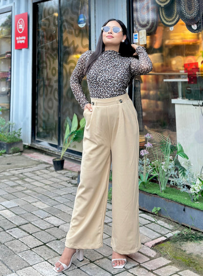 Ladies Wide Leg Pant 2 Button || Ladies Wide Leg Trousers || Biscuit