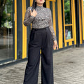 Ladies Wide Leg Pant 2 Button || Ladies Wide Leg Trousers || Black