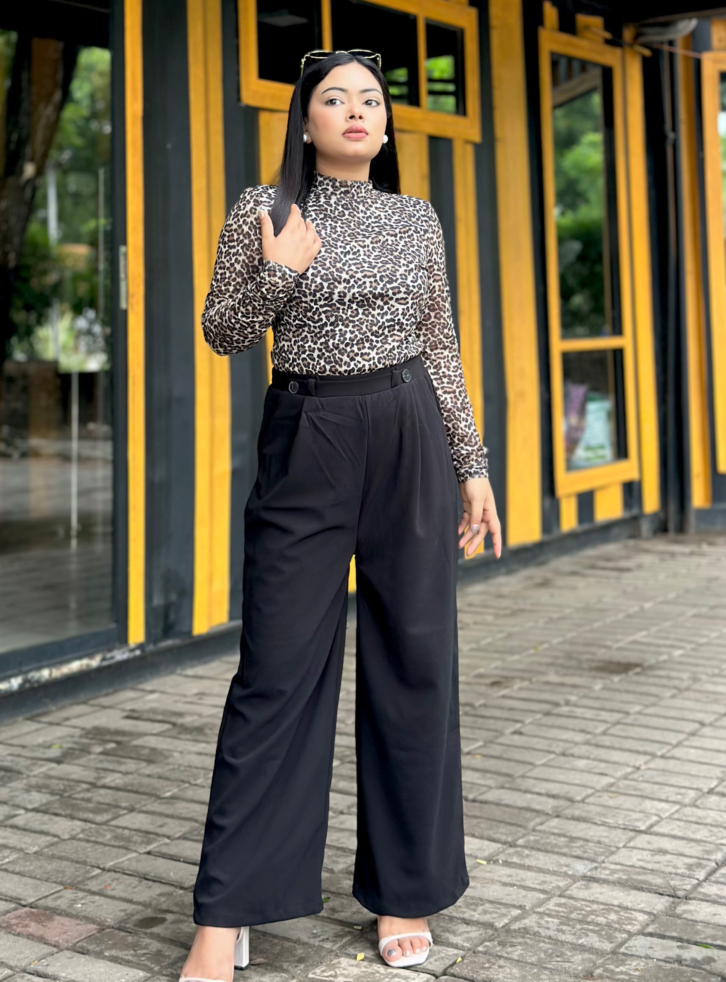 Ladies Wide Leg Pant 2 Button || Ladies Wide Leg Trousers || Black