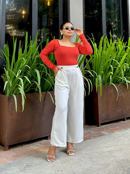 Ladies Wide Leg Pant 2 Button || Ladies Wide Leg Trousers || White