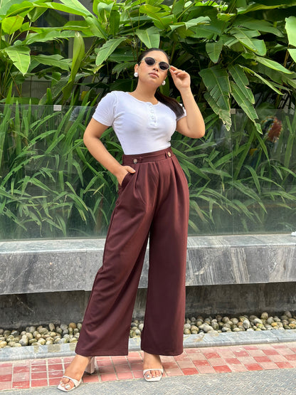 Ladies Wide Leg Pant 2 Button || Ladies Wide Leg Trousers || Wine
