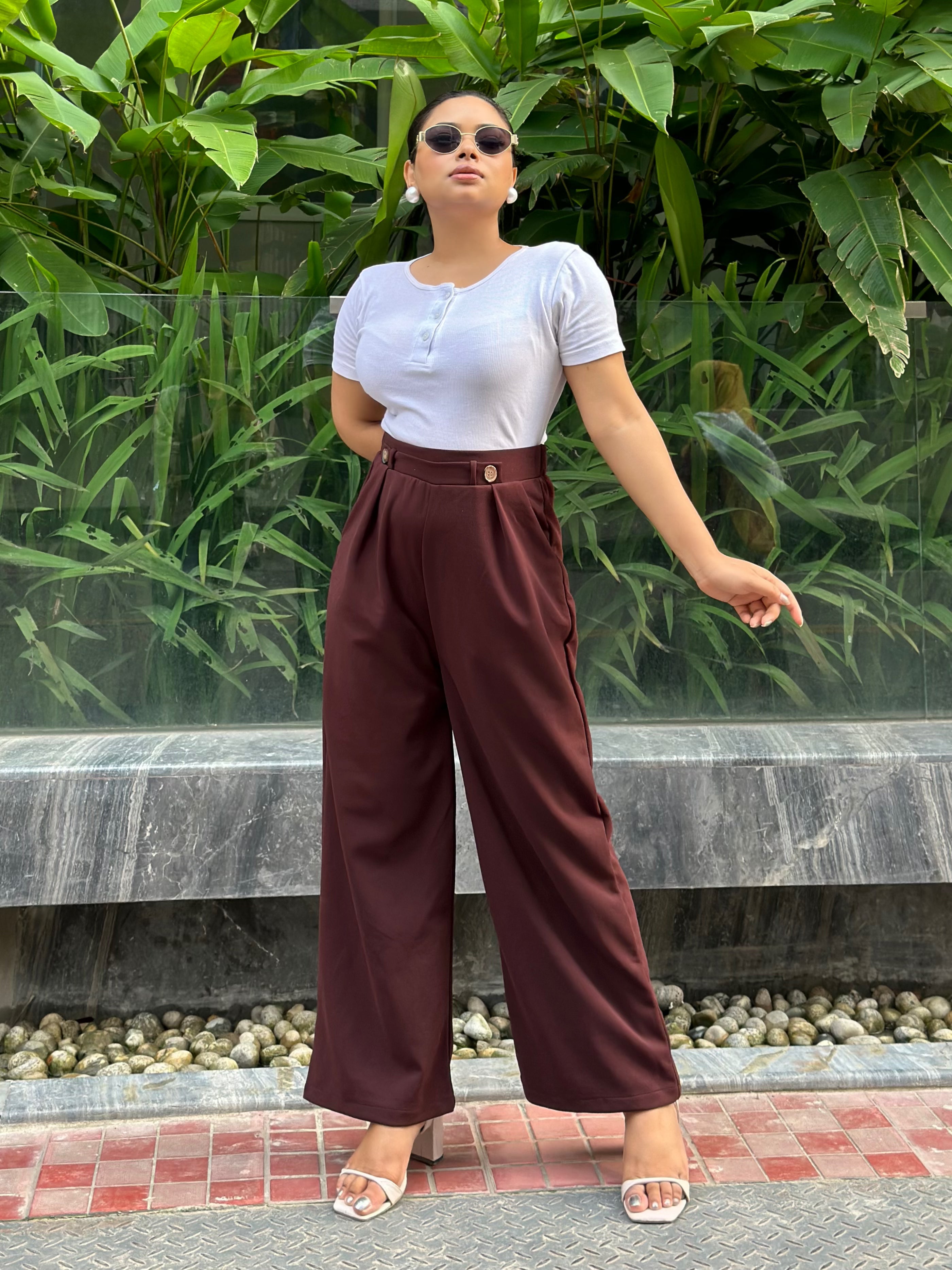 Ladies Wide Leg Pant 2 Button || Ladies Wide Leg Trousers || Wine