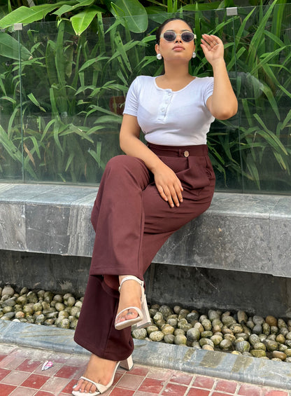 Ladies Wide Leg Pant 2 Button || Ladies Wide Leg Trousers || Wine