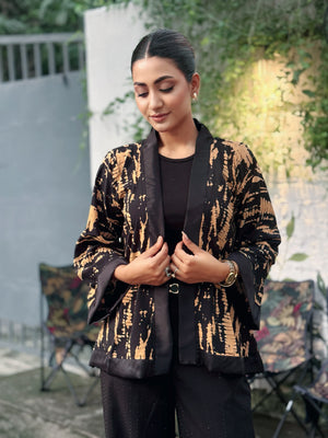Ladies Short Kimono Black Gold Shibori – TrendyBuzz Bangladesh