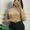 Winter Essential Crop Mock Neck Top – Full Sleeve Body-Warmer Style | Beige