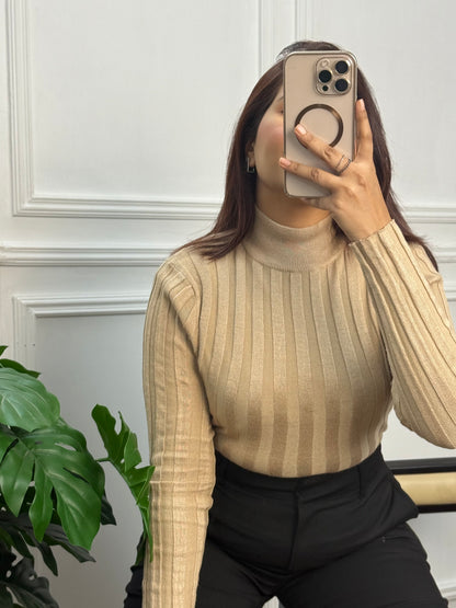 Winter Essential Crop Mock Neck Top – Full Sleeve Body-Warmer Style | Beige