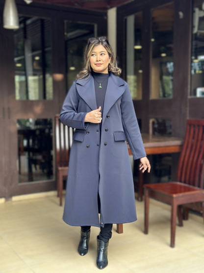 Special Ladies Long Overcoat – 6 Button Design with Front Pocket || Blueish Black