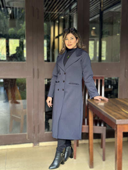 Special Ladies Long Overcoat – 6 Button Design with Front Pocket || Blueish Black