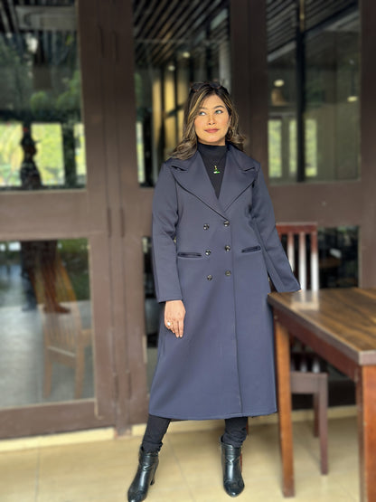 Special Ladies Long Overcoat – 6 Button Design with Front Pocket || Blueish Black