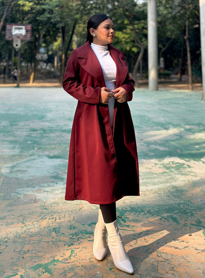 The Classy Long Overcoat – Elegant Winter & Formal Wear | Jacket || Dark Maroon