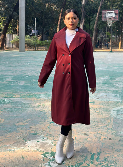 The Classy Long Overcoat – Elegant Winter & Formal Wear | Jacket || Dark Maroon