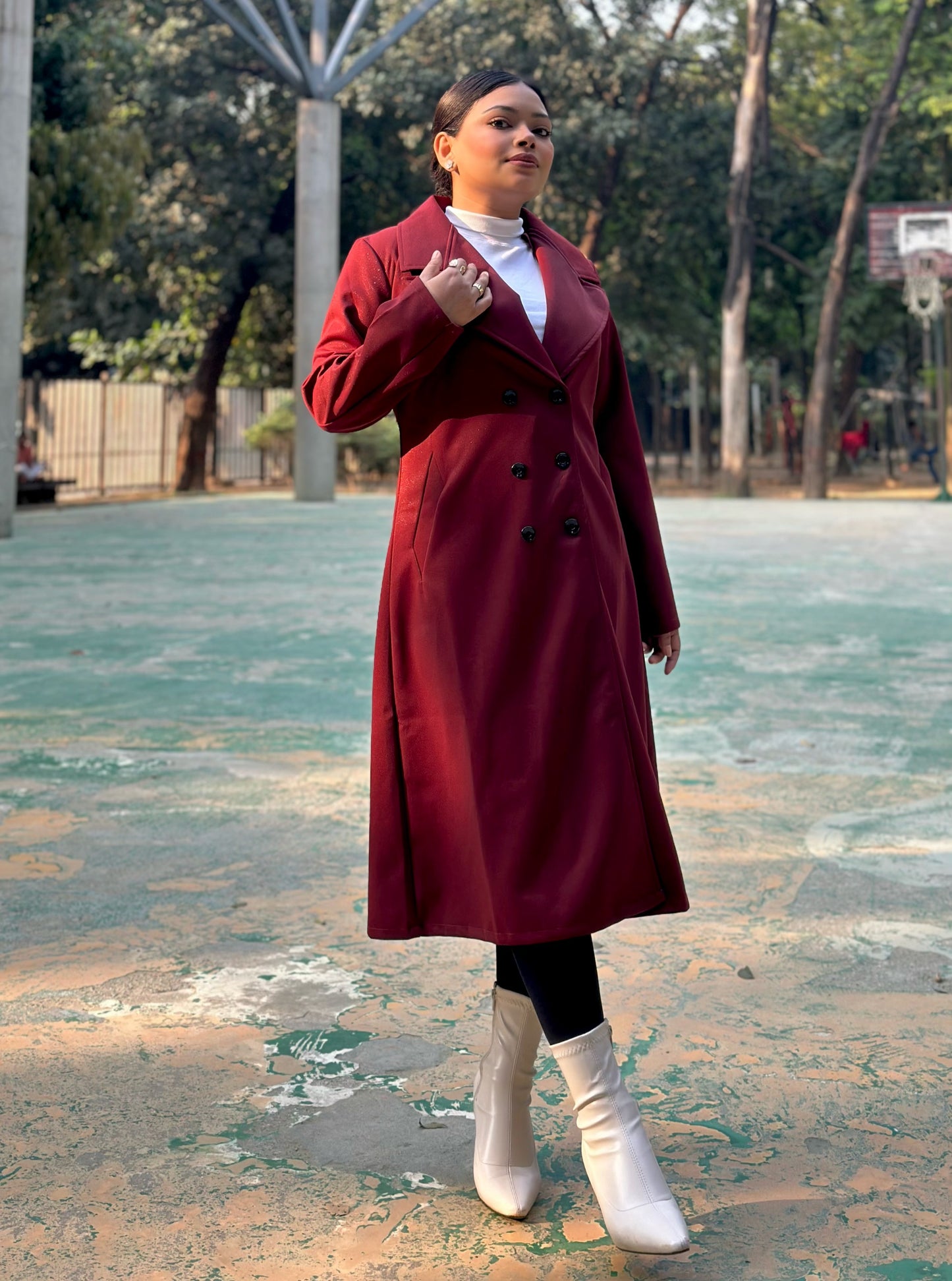 The Classy Long Overcoat – Elegant Winter & Formal Wear | Jacket || Dark Maroon