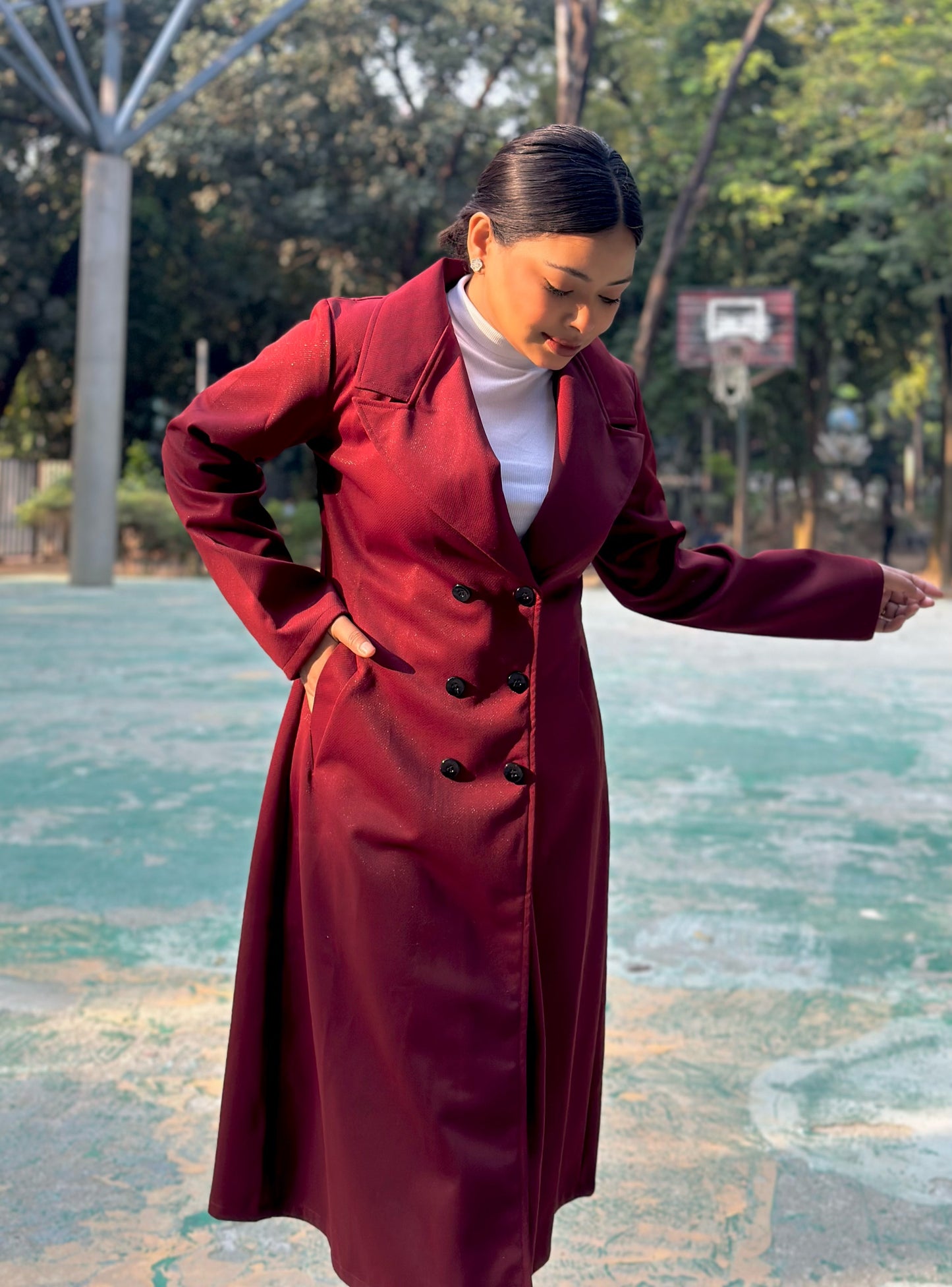 The Classy Long Overcoat – Elegant Winter & Formal Wear | Jacket || Dark Maroon