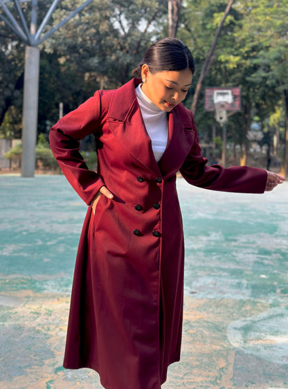 The Classy Long Overcoat – Elegant Winter & Formal Wear | Jacket || Dark Maroon