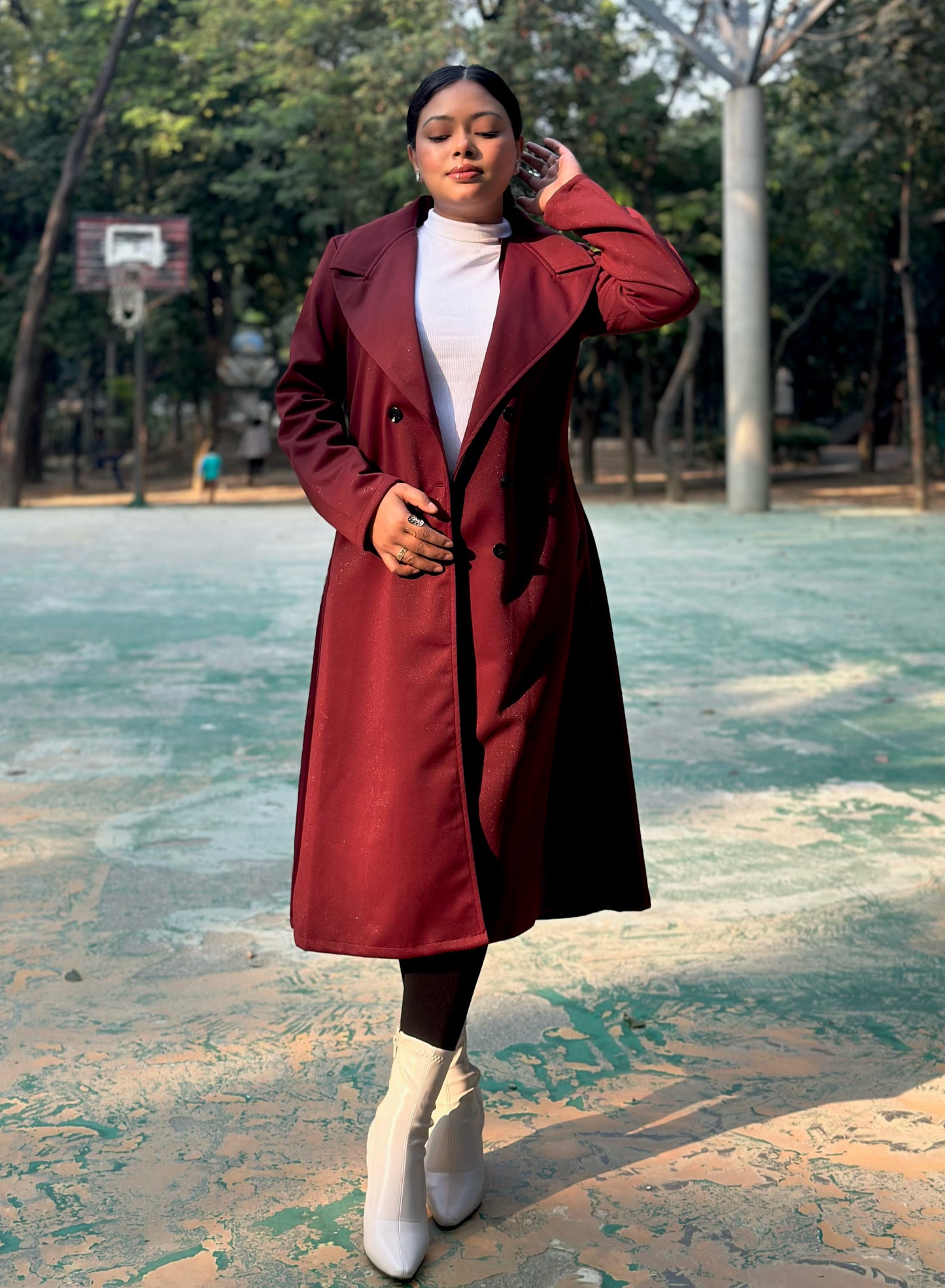 The Classy Long Overcoat – Elegant Winter & Formal Wear | Jacket || Dark Maroon