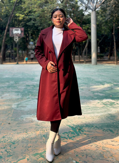 The Classy Long Overcoat – Elegant Winter & Formal Wear | Jacket || Dark Maroon