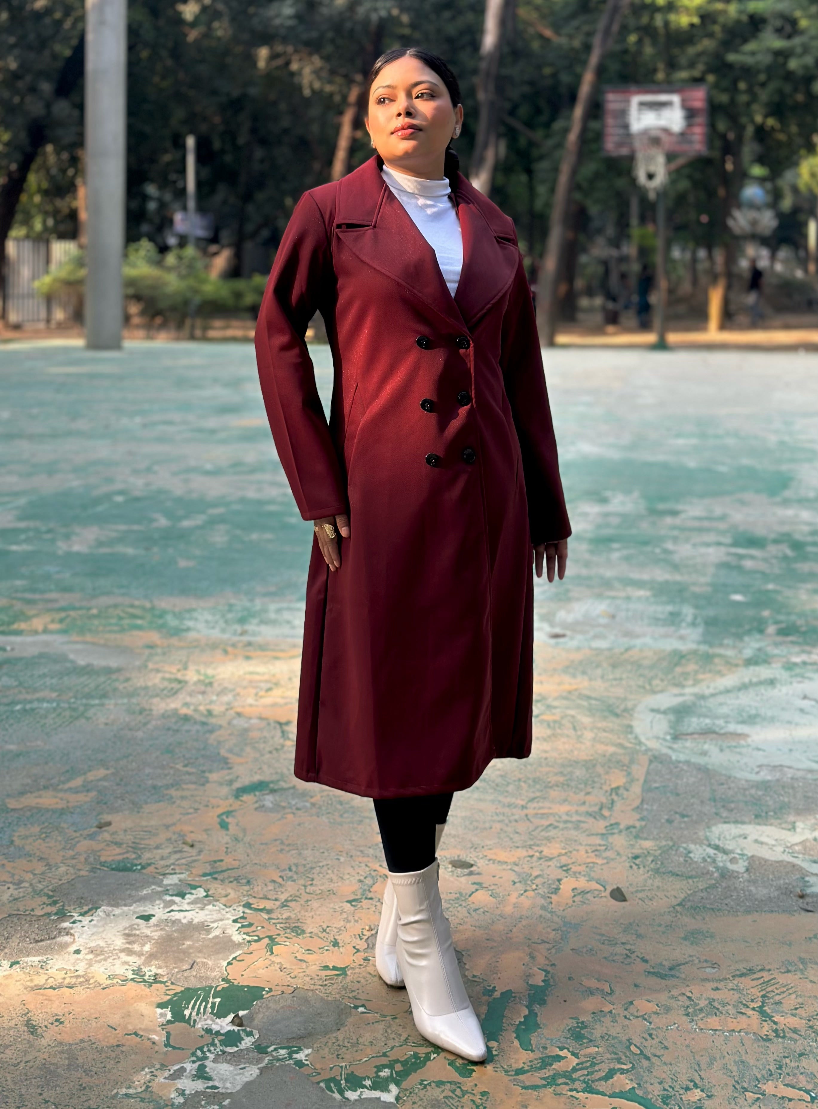 The Classy Long Overcoat – Elegant Winter & Formal Wear | Jacket || Dark Maroon
