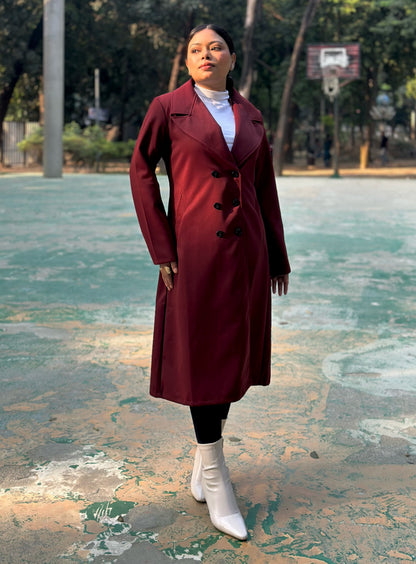The Classy Long Overcoat – Elegant Winter & Formal Wear | Jacket || Dark Maroon