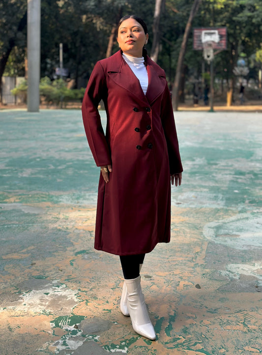 The Classy Long Overcoat – Elegant Winter & Formal Wear | Jacket || Dark Maroon