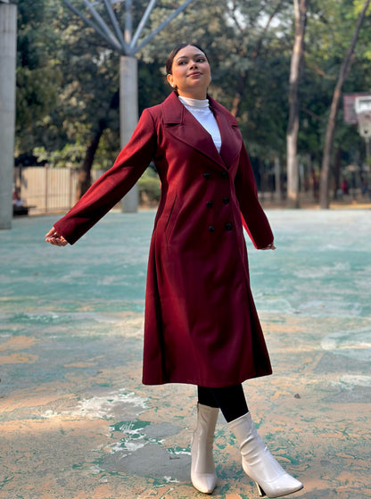 The Classy Long Overcoat – Elegant Winter & Formal Wear | Jacket || Dark Maroon