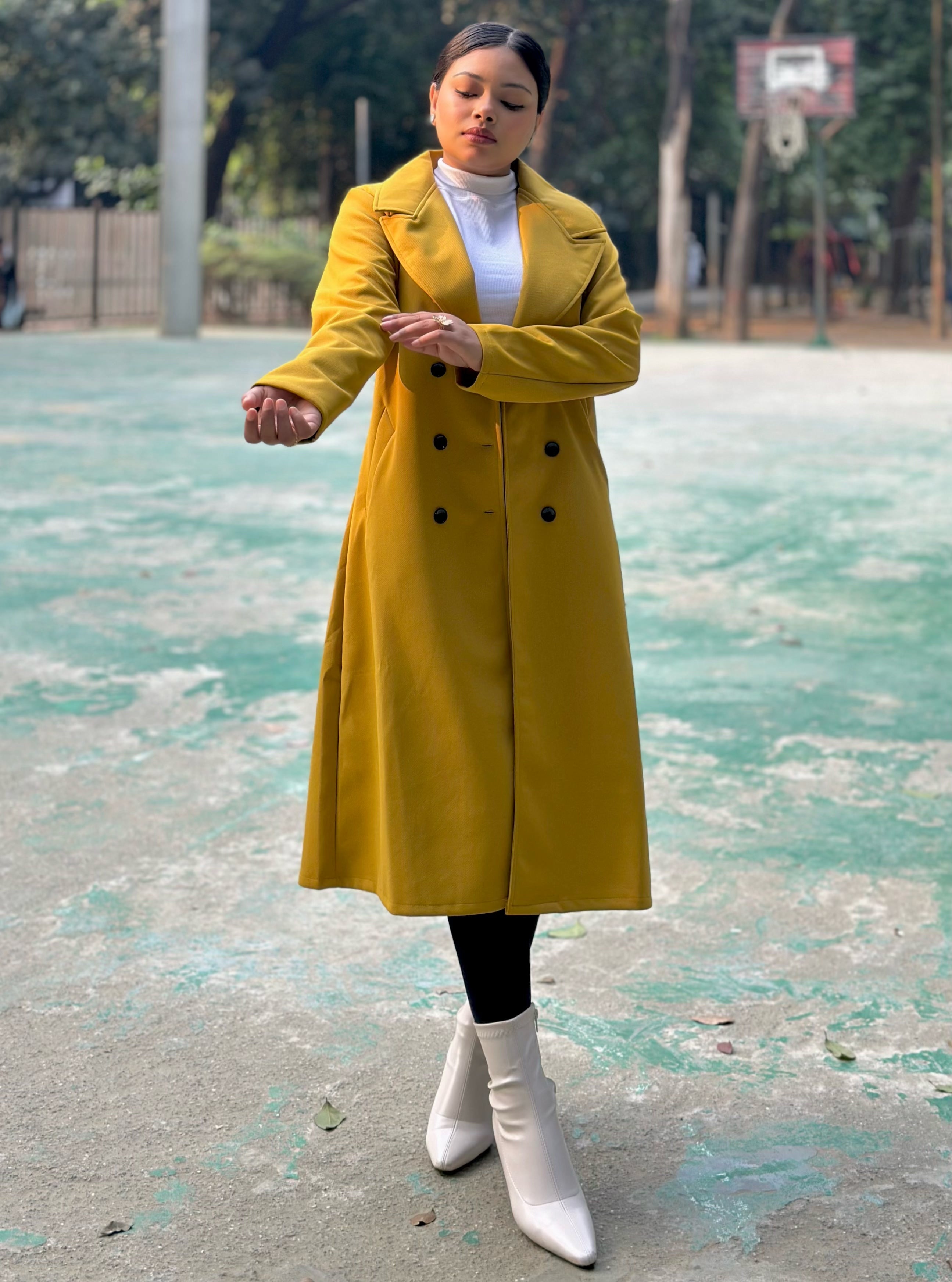 The Classy Long Overcoat – Elegant Winter & Formal Wear | Jacket || Yellow