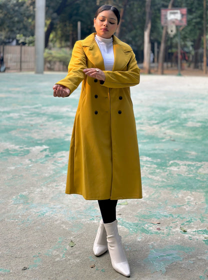 The Classy Long Overcoat – Elegant Winter & Formal Wear | Jacket || Yellow