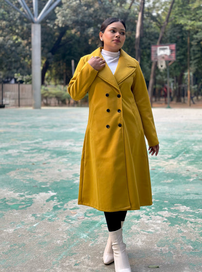 The Classy Long Overcoat – Elegant Winter & Formal Wear | Jacket || Yellow