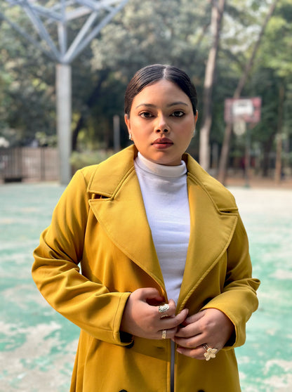 The Classy Long Overcoat – Elegant Winter & Formal Wear | Jacket || Yellow