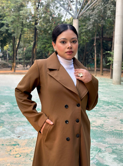 The Classy Long Overcoat – Elegant Winter & Formal Wear | Jacket || Caramel Brown