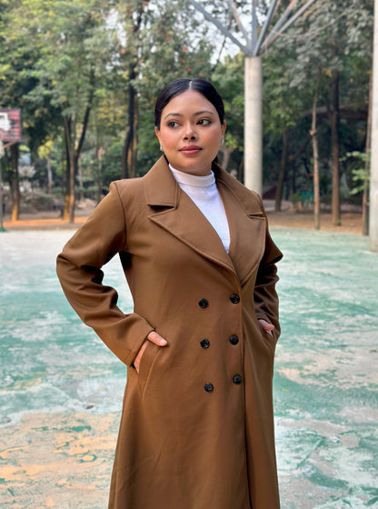 The Classy Long Overcoat – Elegant Winter & Formal Wear | Jacket || Caramel Brown