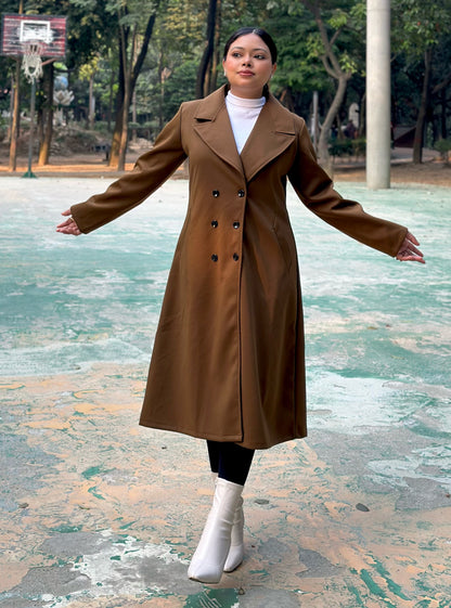 The Classy Long Overcoat – Elegant Winter & Formal Wear | Jacket || Caramel Brown