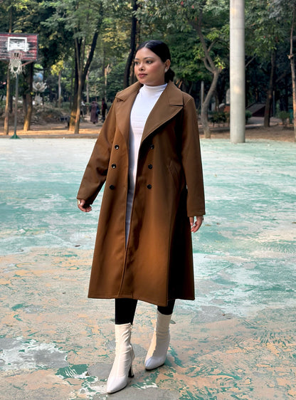The Classy Long Overcoat – Elegant Winter & Formal Wear | Jacket || Caramel Brown