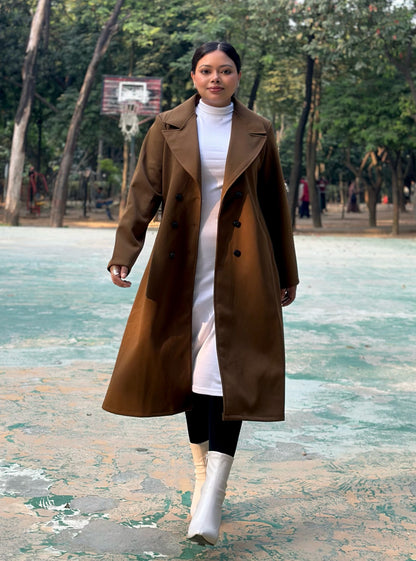 The Classy Long Overcoat – Elegant Winter & Formal Wear | Jacket || Caramel Brown