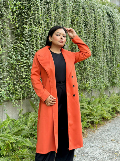 The Classy Long Overcoat – Elegant Winter & Formal Wear | Jacket || Orange