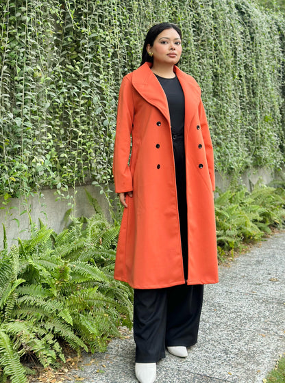 The Classy Long Overcoat – Elegant Winter & Formal Wear | Jacket || Orange