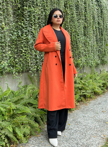 The Classy Long Overcoat – Elegant Winter & Formal Wear | Jacket || Orange