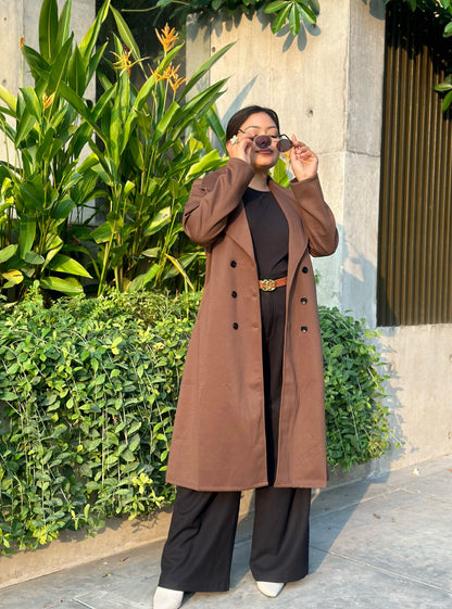 The Classy Long Overcoat – Elegant Winter & Formal Wear | Jacket || Mocha Beige