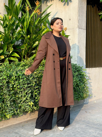 The Classy Long Overcoat – Elegant Winter & Formal Wear | Jacket || Mocha Beige