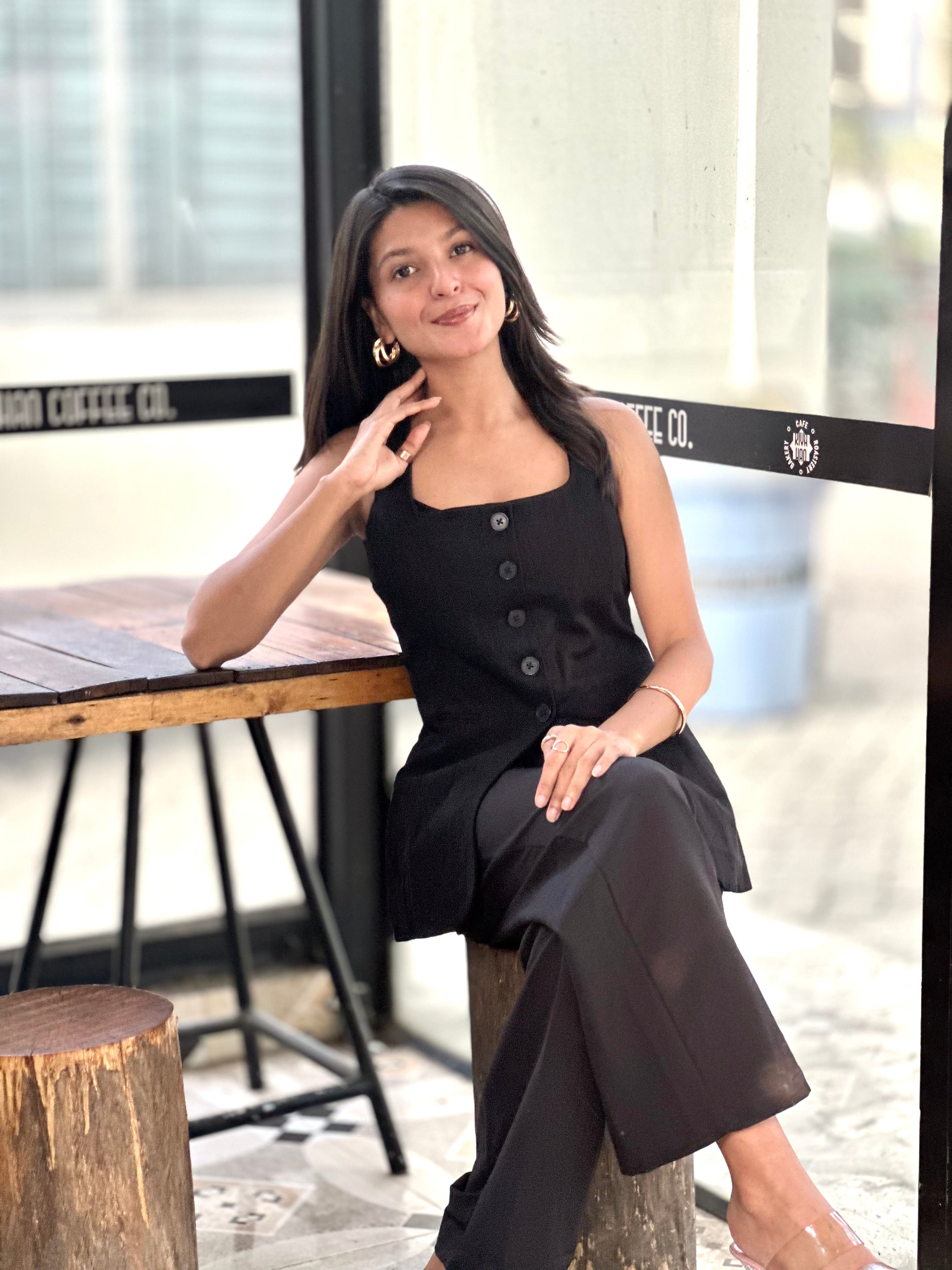 Ladies Black Formal Vest | Sleeveless Button Waistcoat | TrendyBuzz