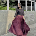 Wine Rose Long Pleated Skirt for Women | Elegant Flowing Skirt | TrendyBuzz
