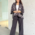 Black Marble Print Short Kimono – Chic Outer Layer for Women | TrendyBuzz