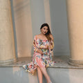 Midi Gown with Shrug Set || Koti Gown Set || Shrug + Midi || Pink Floral