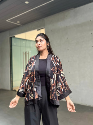 Choco Vibe Brown Short Kimono – Chic Outer Layer for Women | TrendyBuzz