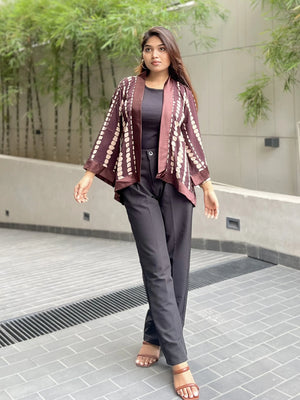 Coffee Brown Block Short Kimono – Chic Outer Layer for Women | TrendyBuzz