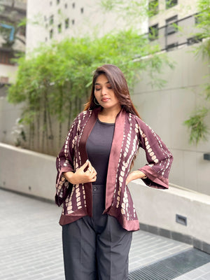 Coffee Brown Block Short Kimono – Chic Outer Layer for Women | TrendyBuzz